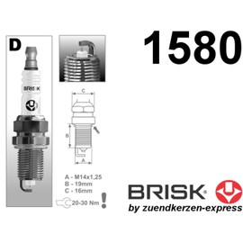 BRISK Silver DOR15YS-1 1580 Spark Plugs Petrol LPG GPL CNG Car Gas (Pack of 6)