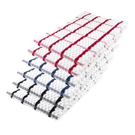 VL Luxury Tea Towels - 6 Pack Large Tea Towels for Kitchen 50x70cm, Red/Blue/Black Bar Towels, Lint Free Kitchen Cloth, Soft Absorbent Dish Towels, 100% Ring Spun Cotton Terry Towelling Dish Cloths