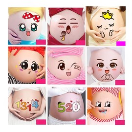DOKRIN Posing Aids & Props 9 Pieces Photo Props Pregnancy Expression Stickers Suitable for Expecting Moms, Pregnant Women, Belly Button Stickers, Photography Props
