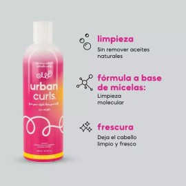 Shampoo Co-wash Para Cabello Rizado y Ondulado Urban Curls Sin Sulfatos 360 ml Limpia el Cuero Cabelludo