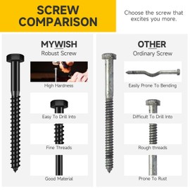(8Sets) 3/8" x 6" Hex Head Lag Bolts, Heavy Duty Lag Screws with Washers, 304 Stainless Steel Bolts 18-8, Lag Screws Wood Screws, Partial Thread Black Oxide, 3/8 Bolt by Mywish