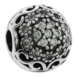 Queenberry Sterling Silver Round Daisy Flowers Clear Cubic Zirconia Crystals Stopper Clip Lock Bead For European Charm Bracelets