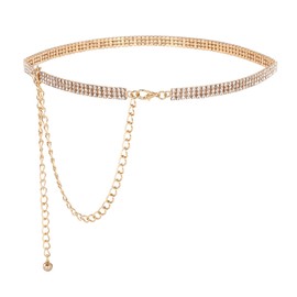 CHIC DIARY Glitter Rhinestone Belt Women's Chain Belt Waist Belt Gold/Silver Fashion Decorative Rhinestone Waist Chain Glitter Belt for Dress, gold