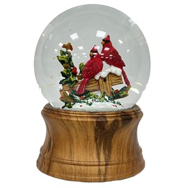 Ashfield & Harkness Woodland Cardinal Pair Decorative Snow Globe with Wind Up Music Box