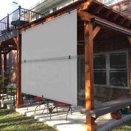 ECOOPTS 6'W x 13'L Outdoor Folding Shade, Cordless Fold Shade Blind Sun Shade for Patio Porch Backyard Gazebo Deck Balcony (Light Grey)