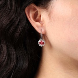 Cimenexe Bohemian Crystal Flower Dangle Earrings Red Ruby Circle Drop Earrings Small Cz Paved Circle Earrings Gold Rhinestone Flower Earrings Jewelry for Women and Girls Gifts