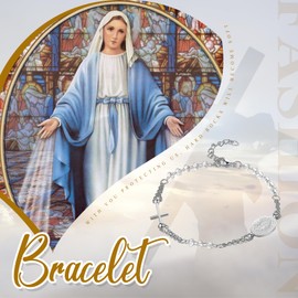 Oidea Virgin Mary Cross Rosary Bracelet: Silver Catholic Beaded Bracelets for Women Virgin of Guadalupe Adjustable Link Chain Bracelet Confirmation Jewelry Gifts, Transparent Beads