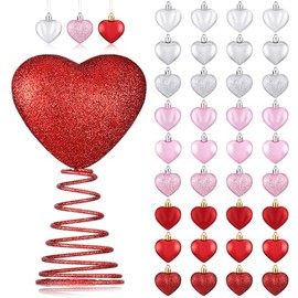 MiniInflat 37 Pcs Valentine‘s Day Tree Decorations Glitter Heart Tree Toppers 5.9 Inch 36 Heart Shape Ornaments Valentines Tree Ornaments Mini Tree Toppers Valentines Day Decor for Tree Home Party