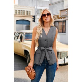 GRACE KARIN 2024 Fall Sleeveless Blazer Vest Button Fashion Casual Open Front Work Vest Tops Outwear Pockets