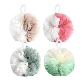 4 PCS Multicolor Bath Shower Sponge Loofahs Mesh Brush Shower Pouf Balls, Shower Puff Meshes, Double Colors Large Shower Cloth, Body Soft Scrubber Exfoliating Bath Sponge Set for Women Men Children