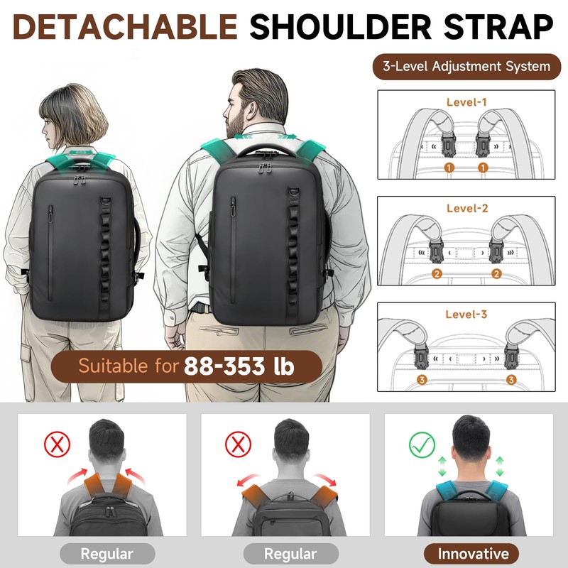 2-in-1 Detachable Carry On Rolling Backpack - Splits into Two