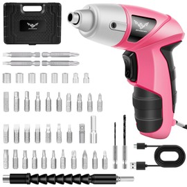 Electric Screwdriver 3.7V Pink USB Small Power Screwdriver Set. Cordless & Rechargeable with Driver Bit Set
