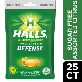 HALLS Defense Assorted Citrus Sugar Free Vitamin C Drops, 25 Drops