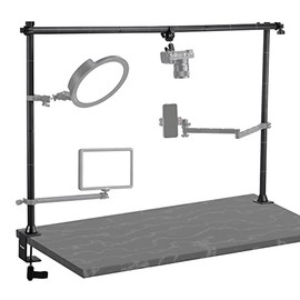 JUSMO LS15 Multifunction Tabletop Stand, Professional Metal Camera Overhead Rig for Top-Down Shot, DSLR Smartphone Lights Desk Mount Heavy Platform for Content Creators Video Photo Streaming