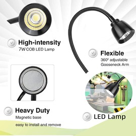7W Led Magnetic Work Light with Magnetic Base Flexible Work Bench Led Gooseneck Lamp for Bandsaw Machine Tools Lathe Milling Drill Press Industrial Headboard CNC Punching Machine Lighting 700 Lumens