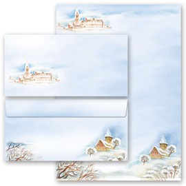 Writing Paper Set 40 Pieces Winter Landscape Nature and Landscape 20 Sheets Writing Paper + 20 Matching Envelopes DIN Long without Window Paper-Media