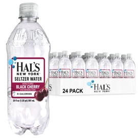 Hal's New York Seltzer Water, Black Cherry Sparkling Water, 20 Fl Oz Bottles (Pack of 24)