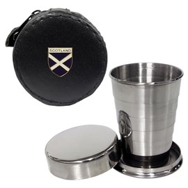 Knight 2oz Collapsible Drinking Cup with Leather Scotland St Andrew's Cross Case