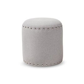 Baxton Studio Emilie Fabric Upholstered Nail Trim Ottoman, Light Grey