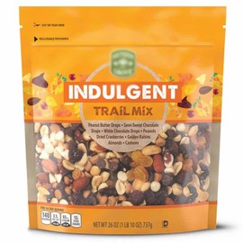 Grove Indulgent Trail Mix: Chocolate chips, Peanuts, Golden Raisins, White & Peanut Butter Drops, Almonds, Dried Cranberries, Cashews, NO Artificial Colors, Flavors Sweet and Salty Southern 26oz