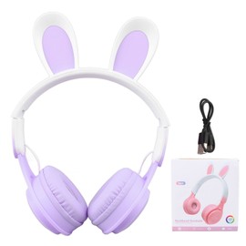 Rabbit Ear Headsets LED Light Headphones Cute Lightweight Adjustable Headband Headsets for Kids of All Ages Purple