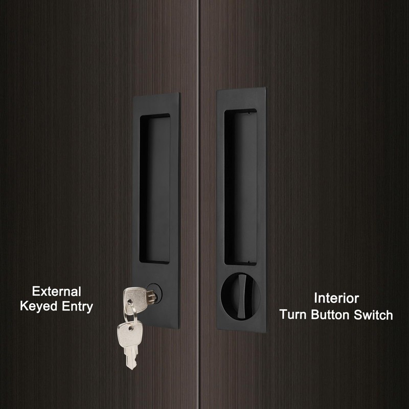 Dontay Pocket Door Handle, Modern Rectangular Keyed Entry Function, (Bed/Bath)