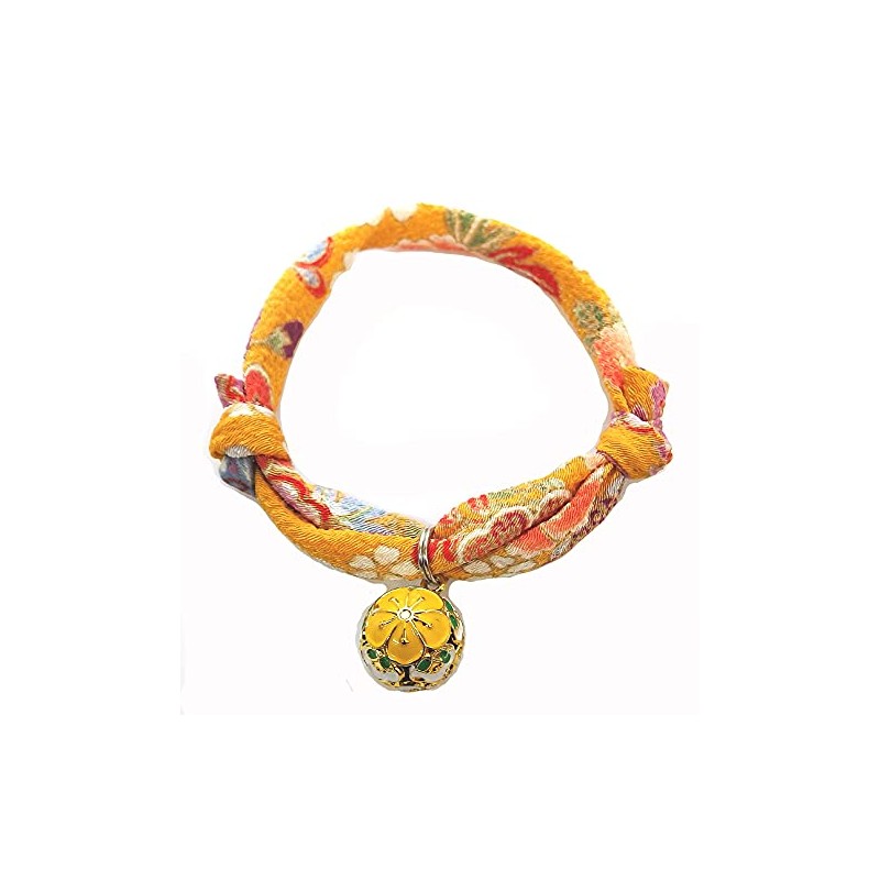 Collar, Cat Bell Charm (Plum Yellow), Accessory Choker, Soft Fabric