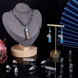 PH PandaHall 12 Sets Glass Vial Pendant with Screw Cap, Hanging Pendant Wish Bottles Hollow Glass Bottle Charm with Platinum Caps for DIY Earrings Pendants Craft Jewelry Making Christmas, 1.1~1.6 Inch