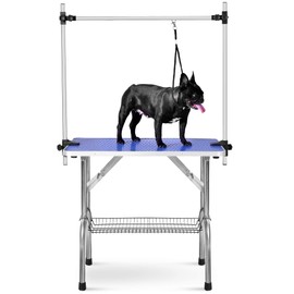 Folding Pet Grooming Table, Dog Grooming Table with Arm Noose & Mesh Tray, Adjustable Pet Groom Table Stand for Dog, Capacity Up to 330 LBS (46in, Blue)
