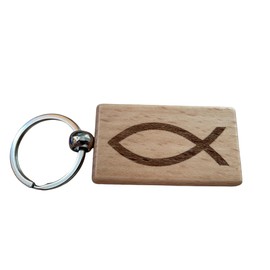 Ashton and Finch Wooden Christian Keyring – Engraved Ichthys (Fish) Symbol – Great Religious Gift or Keepsake