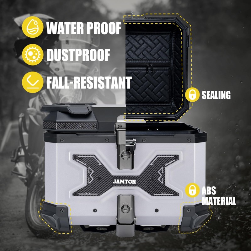 JAMTON 45L Motorcycle Top Case, Aluminum Motorcycle Tail Box Trunk