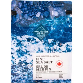 Sea Salt - 300g Bag of All-Natural fine Grain sea Salt - Hand-Harvested on Vancouver Island - High in Minerals - Perfect for Cooking, Baking, Seasoning, brining and Fermenting