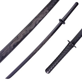 Polypropylene Katana Sword - Japanese Training Samurai Sword, Blunt Longsword, Martial Arts Practice, Safe, Easy, Cosplay, Black, Dragon, Fire, for Men and Women, Dragon