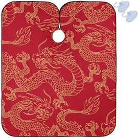 visesunny Barber Cape Dragon Red Pattern Polyester Hair Cutting Salon Cape Apron Anti-Static Haircut Water-Resistant Shaving Cloth Beard Shaving Bib Hairdressing Cape