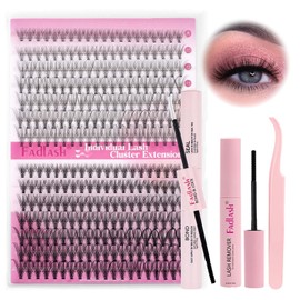 DIY Lash Extension Kit Individual Lashes Clusters Lash Bond and Seal, Clusters Lash Glue Remover and Eyelash Tweezers for Eyelash Extensions (10D+20D-0.07C, 8-16mm, Kit)