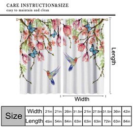 GoDazzling Spring Watercolor Flower Hummingbird Blackout Window Curtains, Butterfly Floral Bird Nature Theme Rod Pocket Window Drapes, for Living Room Bedroom 42x45in 2 Panels