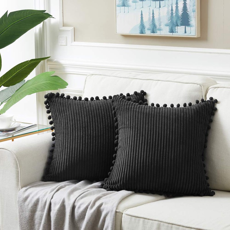 Fancy Homi Pack of 2 Black Decorative Throw Pillow Covers