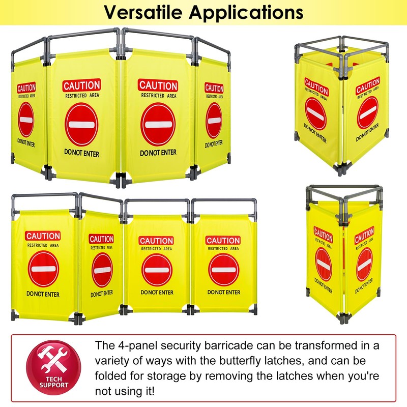 4 Panels Safety Barricade,7.8 FT Foldable Security Sign Barrier,Heavy Duty