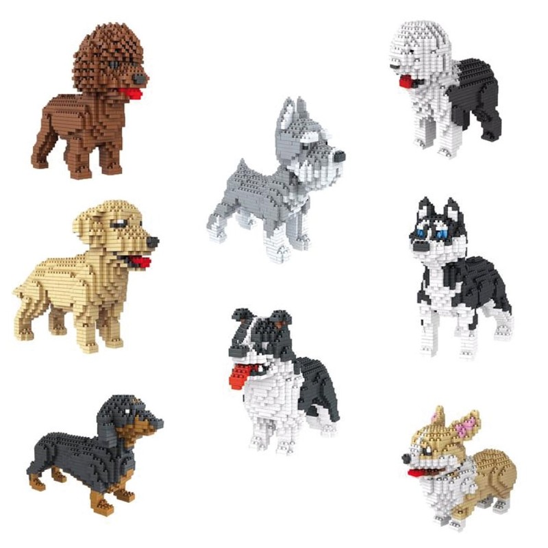 Atomic Building Border Collie dog. Figure to assemble with nanoblocks.