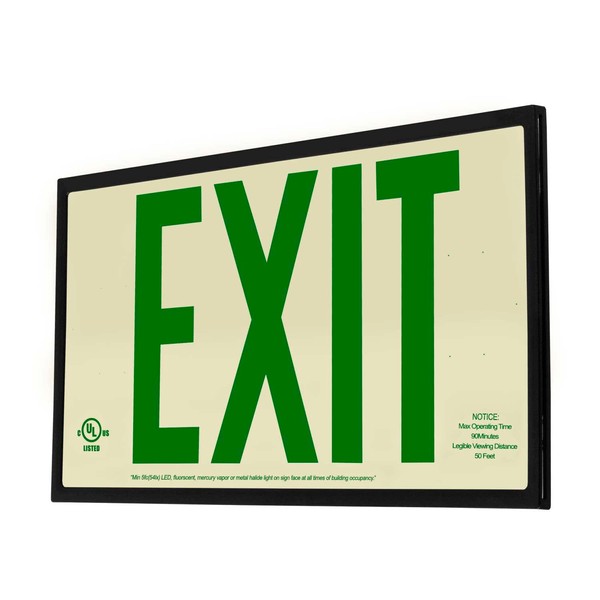 LFI Lights | Photoluminescent Exit Sign with Green Letters |