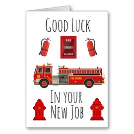 Good Luck In New Job Fireman Card Fire Engine Fire Fighter (envelope Included)