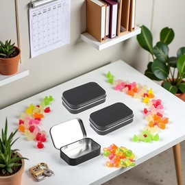 Sluswallow 3Pcs Black Rectangular Small Tins with Lids Tin Boxes Tins Container Metal Empty Hinged Tin Storage Boxes for Candy Key Earrings Food Storage Accessories