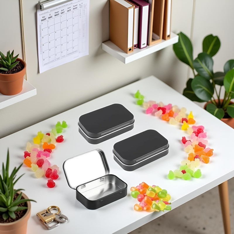 Sluswallow 3Pcs Black Rectangular Small Tins with Lids Tin Boxes