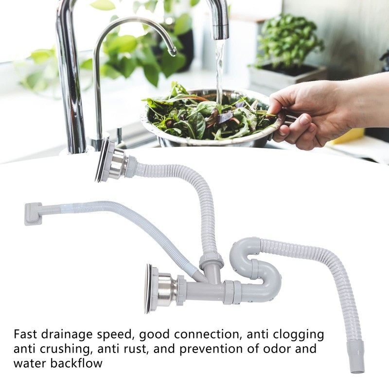 Double Sink Waste Siphon, Universal Flexible Kitchen Sink Drain Pipe