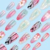 Mkwntg 24Pcs Pink Flower Press on Nails Medium Almond Fake