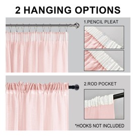 DWCN Voile Pencil Pleat Curtains with Tiebacks for Baby Room Net Curtain for Windows Linen Look 2 Panels, Pink, W46 x L72 Inch