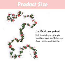 2 Pack Artificial Flower, 2.5m Garlands Fake Rose Vines Hanging Garland- 45 Simulated Roses,Artificial Flower Vine Hanging Rose Garlands