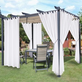 LORDTEX Waterproof Indoor/Outdoor Curtains for Patio - Thermal Insulated, Sun Blocking Detachable Sticky Tab Top Blackout Curtains for Bedroom, Porch, Pergola, Cabana, 52 x 84 inch, 2 Panels, White