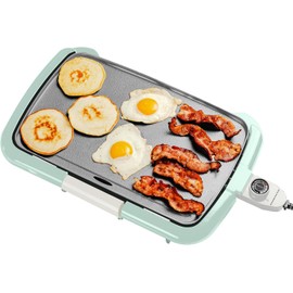 OVENTE Electric Griddle with 16 x 10 Inch Flat Non-Stick Cooking Surface, Removable and Adjustable Temperature Control, Indoor Grill for Instant Breakfast, Pancakes, Eggs or Burgers, Blue GD1610LBL