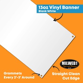 Milweb1 - Blank White Vinyl Banner Sign with Grommets (2'x5')